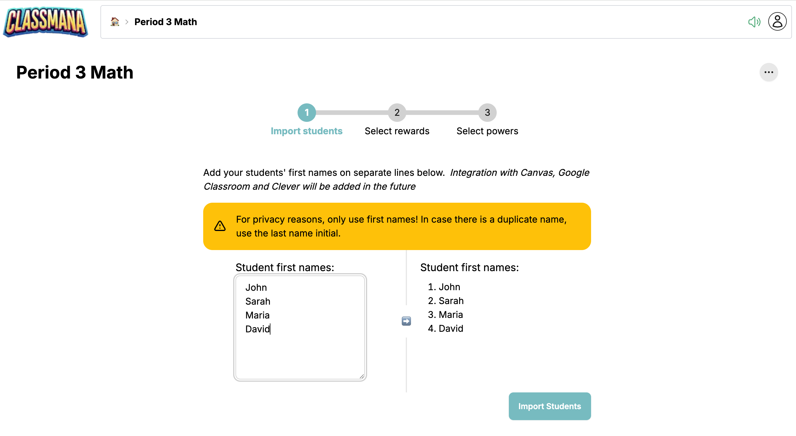 Krok importowania uczniów