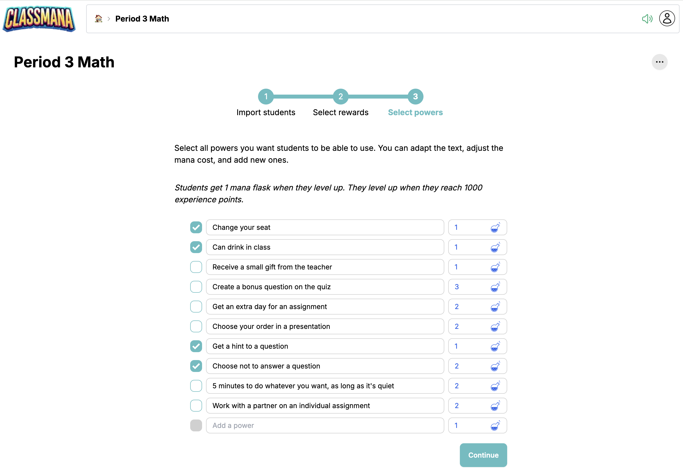 Krok konfiguracji mocy