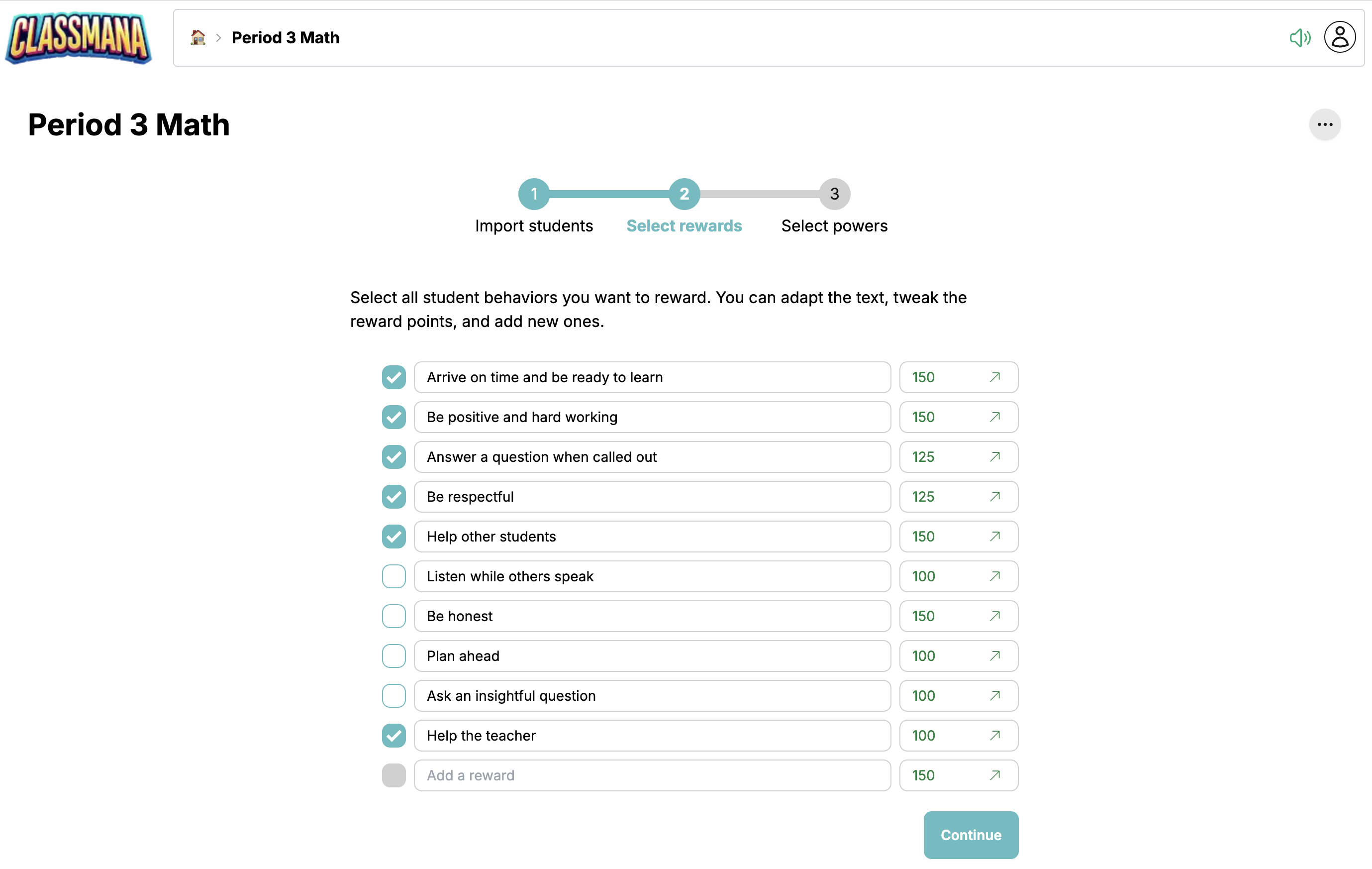 Krok konfiguracji nagród
