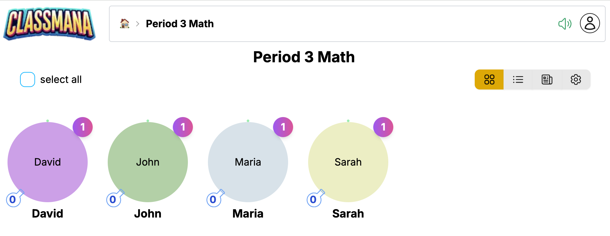 Widok siatki uczniów